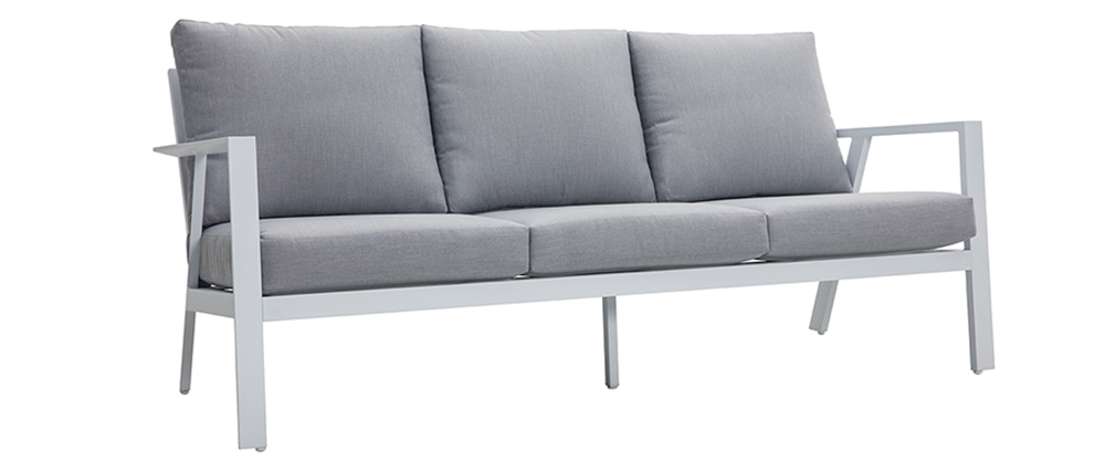 Salon de jardin 7 places avec table � manger en aluminium et tissu gris CALYPSO