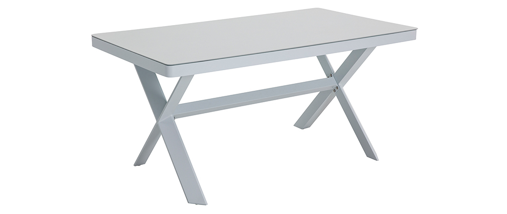Salon de jardin 7 places avec table � manger en aluminium et tissu gris CALYPSO