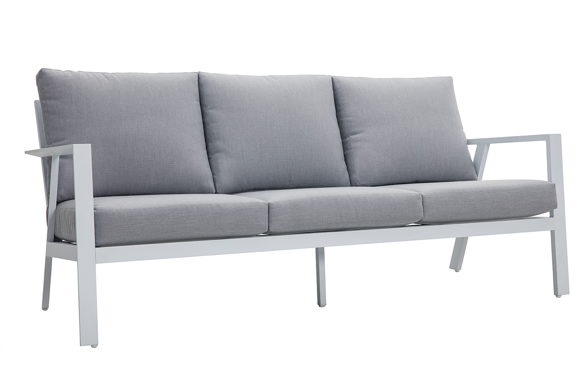 Salon de jardin 7 places avec table � manger en aluminium et tissu gris CALYPSO