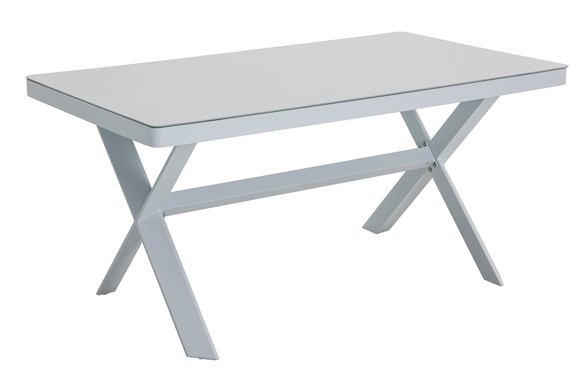 Salon de jardin 7 places avec table � manger en aluminium et tissu gris CALYPSO