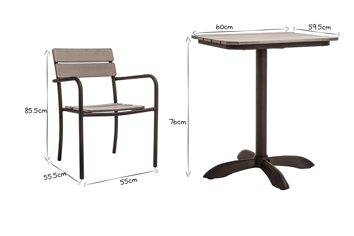 Salon de jardin avec table bistrot et 2 chaises noir et bois PUB