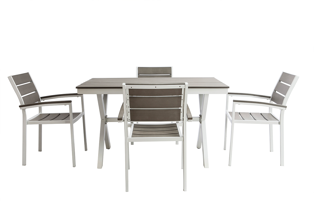 Salon de jardin avec table et 4 chaises blanc et gris VIAGGIO