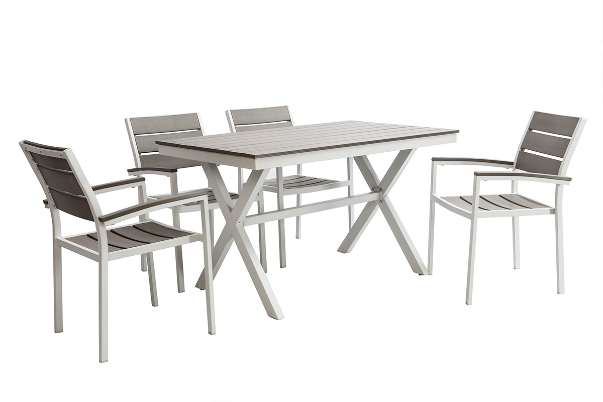 Salon de jardin avec table et 4 chaises blanc et gris VIAGGIO