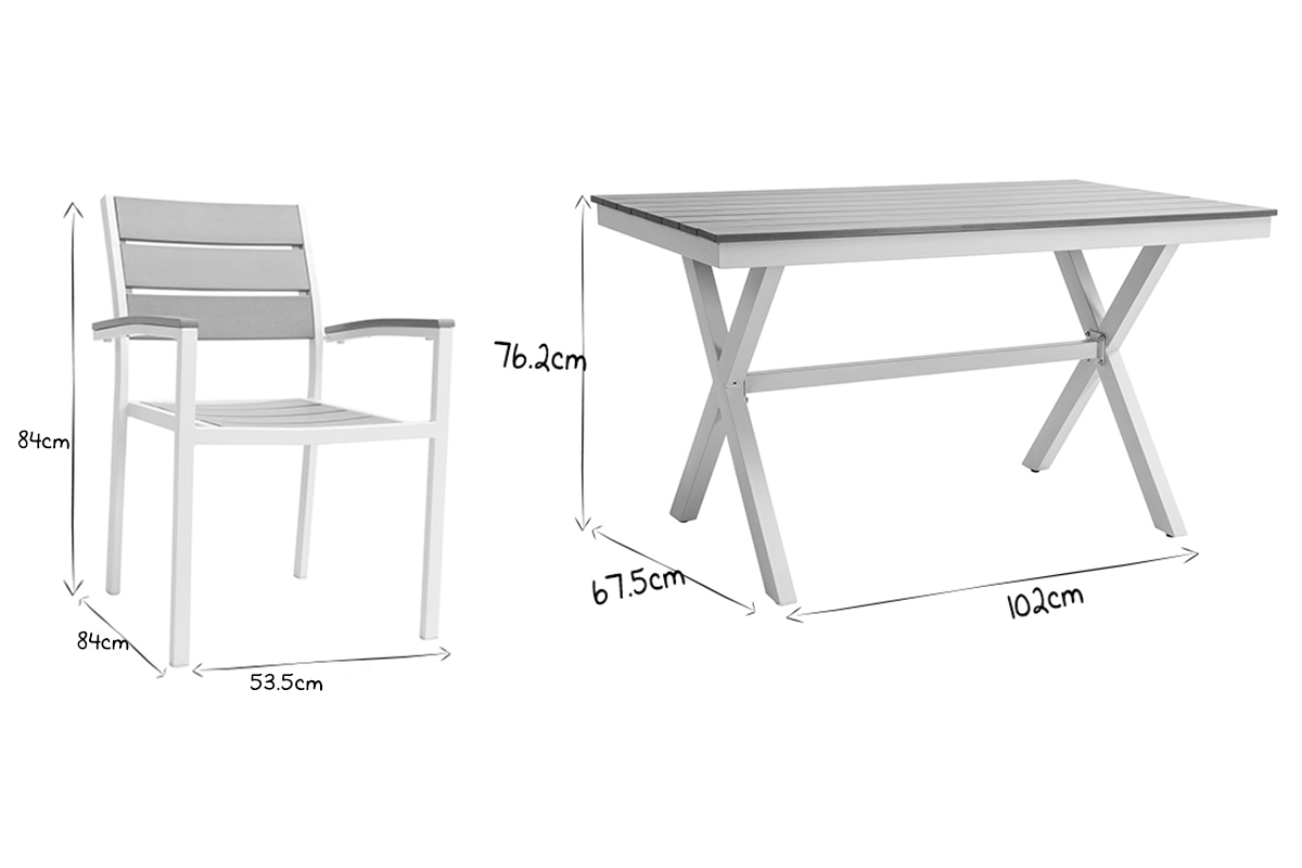 Salon de jardin avec table et 4 chaises blanc et gris VIAGGIO
