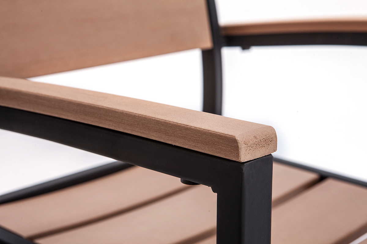 Salon de jardin avec table et 4 chaises noir et bois VIAGGIO
