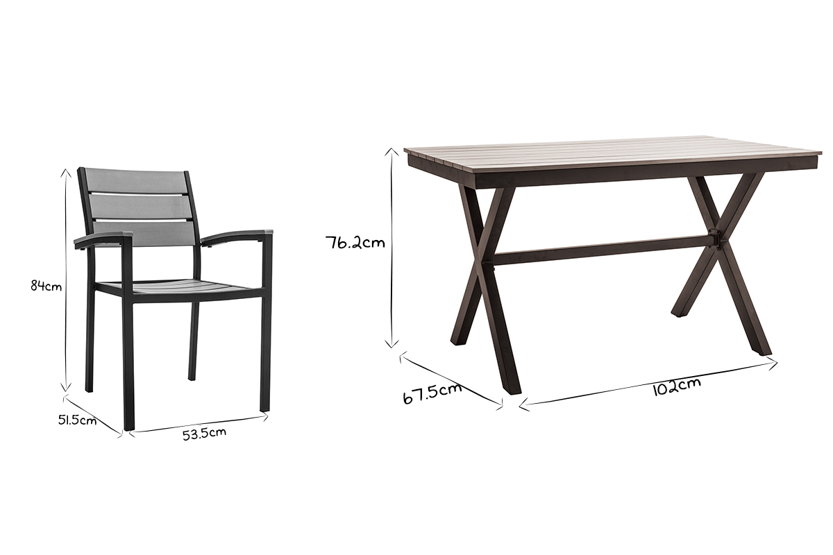 Salon de jardin avec table et 4 chaises noir et bois VIAGGIO
