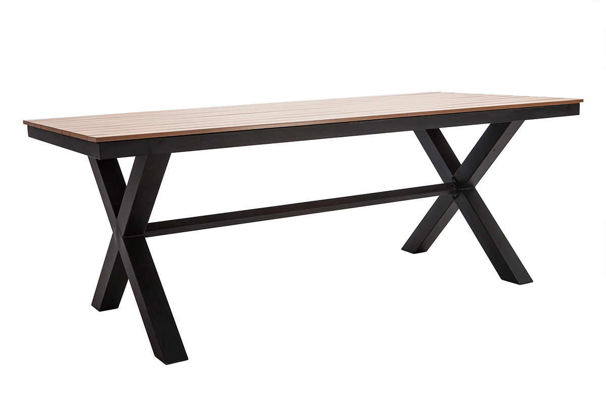 Salon de jardin avec table et 6 chaises empilables noir et bois VIAGGIO