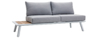 Salon de jardin d'angle en aluminium blanc, teck et tissu gris clair BELLS
