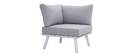 Salon de jardin d'angle en aluminium blanc, teck et tissu gris clair BELLS