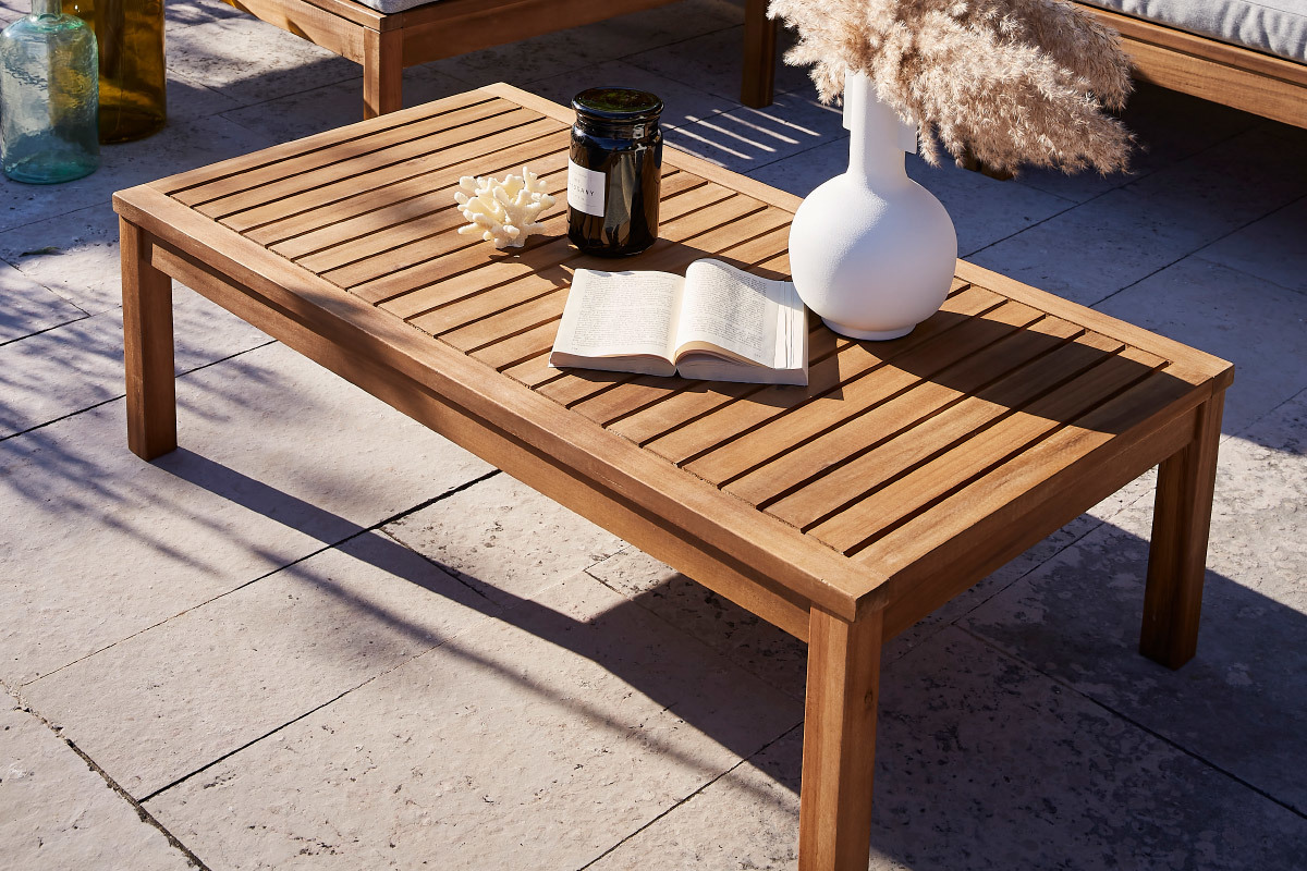 Salon de jardin d'angle en bois massif avec coussins dhoussables gris chin BELIZE