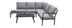 Salon de jardin d'angle en m&eacute;tal noir et tissu gris SAIGON