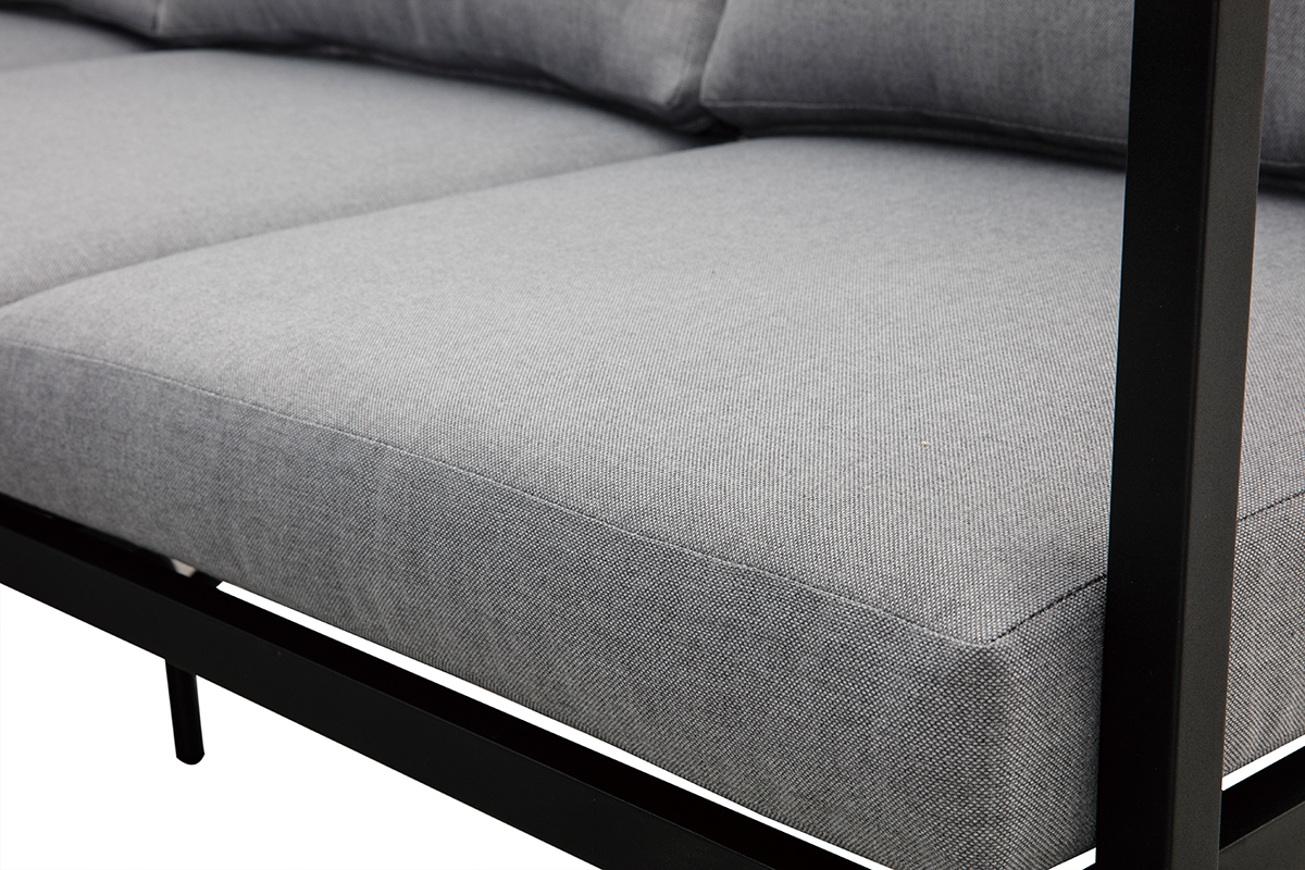 Salon de jardin d'angle en m�tal noir et tissu gris SAIGON