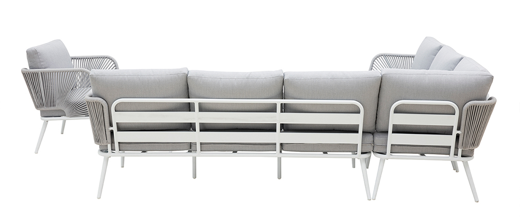 Salon de jardin en aluminium blanc, cordes et tissu gris clair HALONG