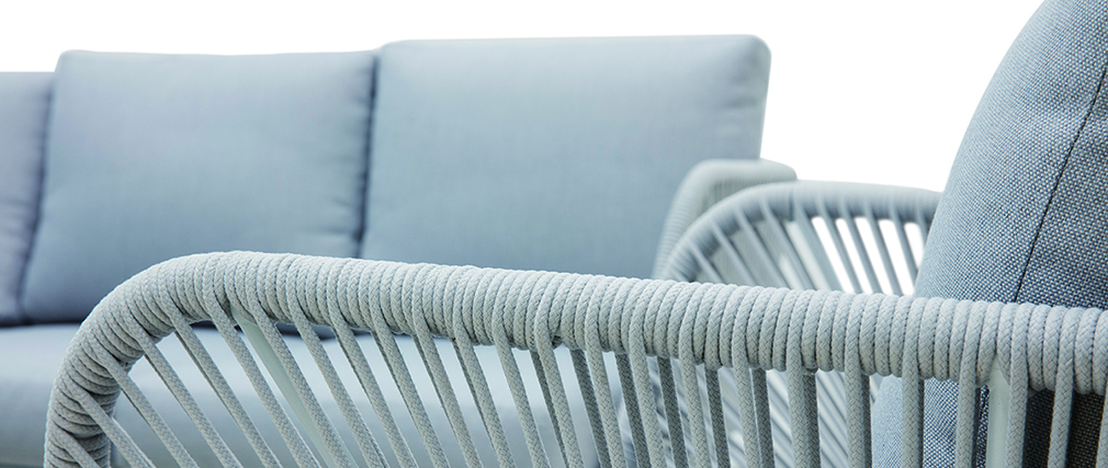Salon de jardin en aluminium blanc, cordes et tissu gris clair HALONG