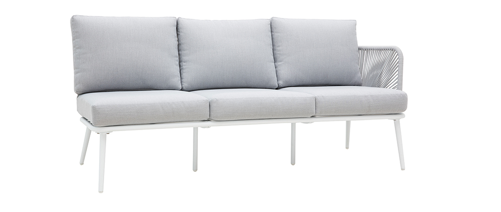 Salon de jardin en aluminium blanc, cordes et tissu gris clair HALONG