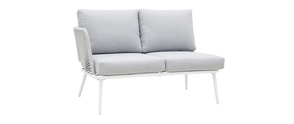 Salon de jardin en aluminium blanc, cordes et tissu gris clair HALONG
