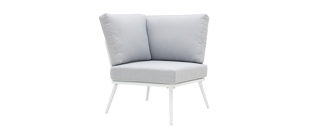Salon de jardin en aluminium blanc, cordes et tissu gris clair HALONG