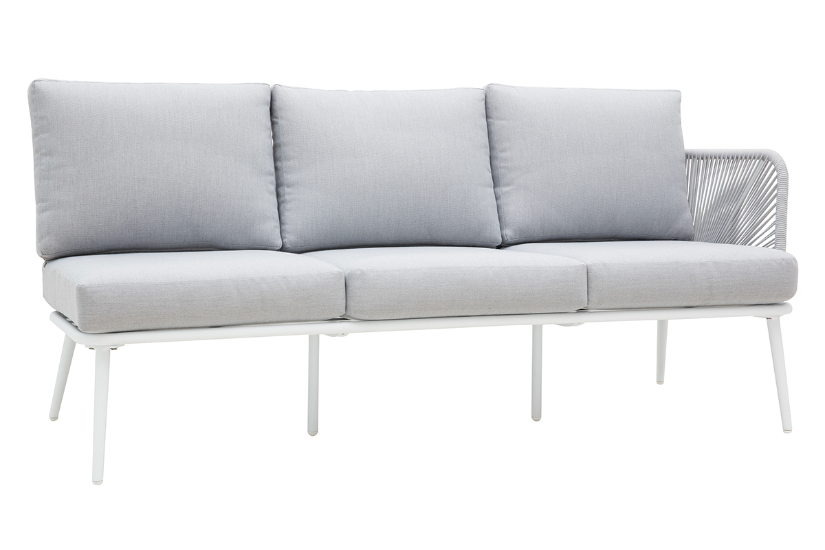 Salon de jardin en aluminium blanc, cordes et tissu gris clair HALONG