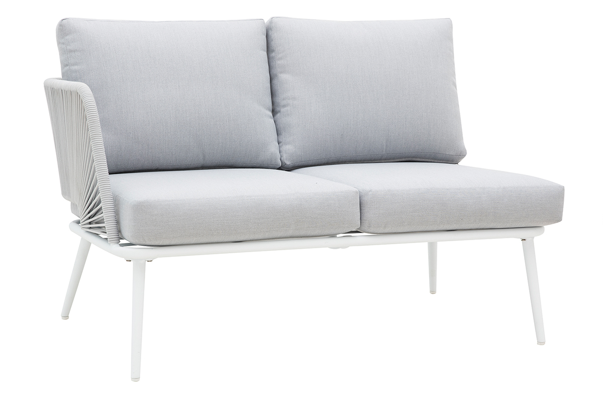 Salon de jardin en aluminium blanc, cordes et tissu gris clair HALONG
