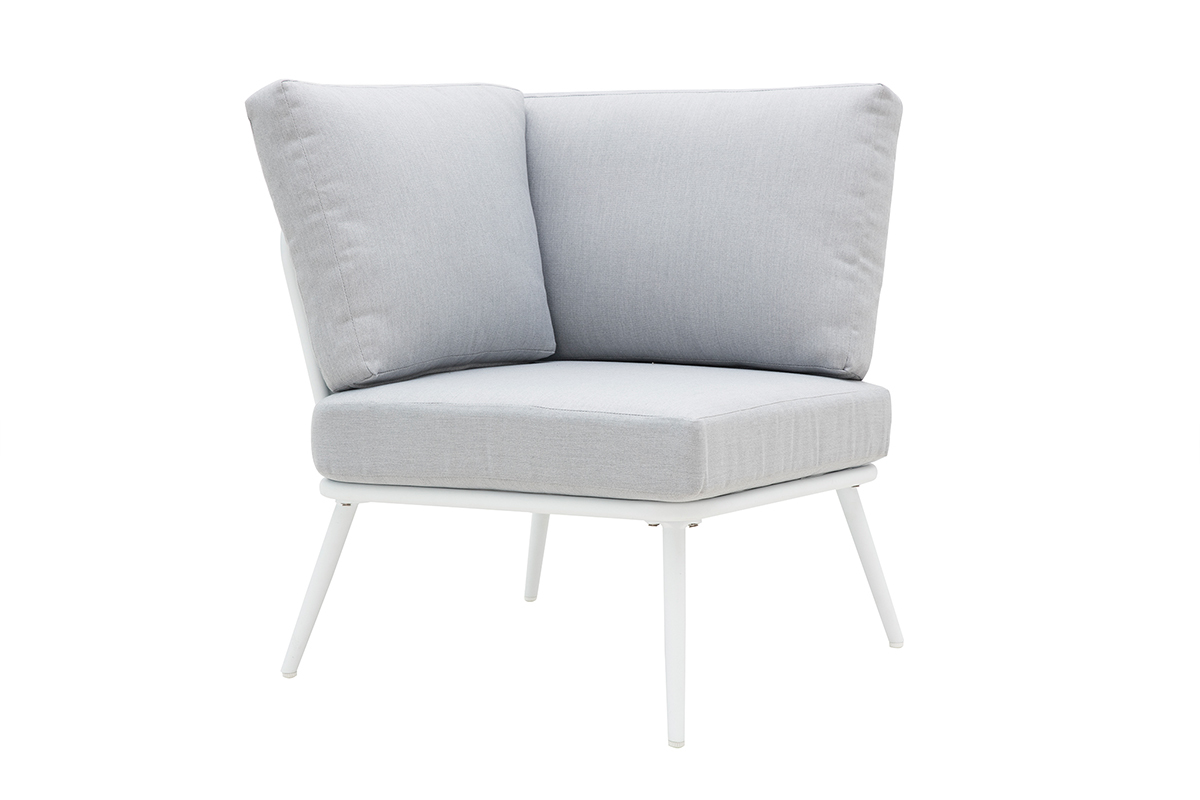 Salon de jardin en aluminium blanc, cordes et tissu gris clair HALONG