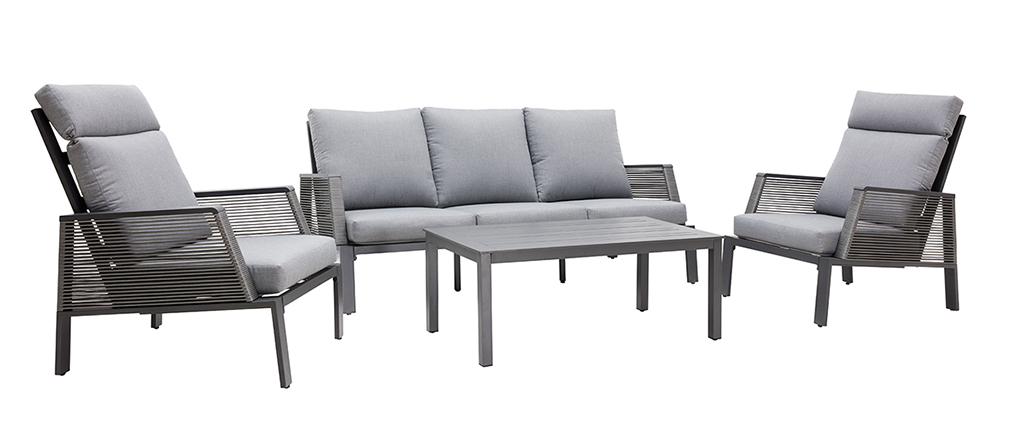 Salon de jardin en aluminium et cordes grises LAGOS