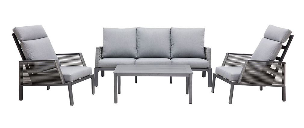 Salon de jardin en aluminium et cordes grises LAGOS