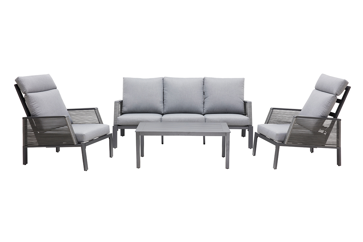 Salon de jardin en aluminium et cordes grises LAGOS