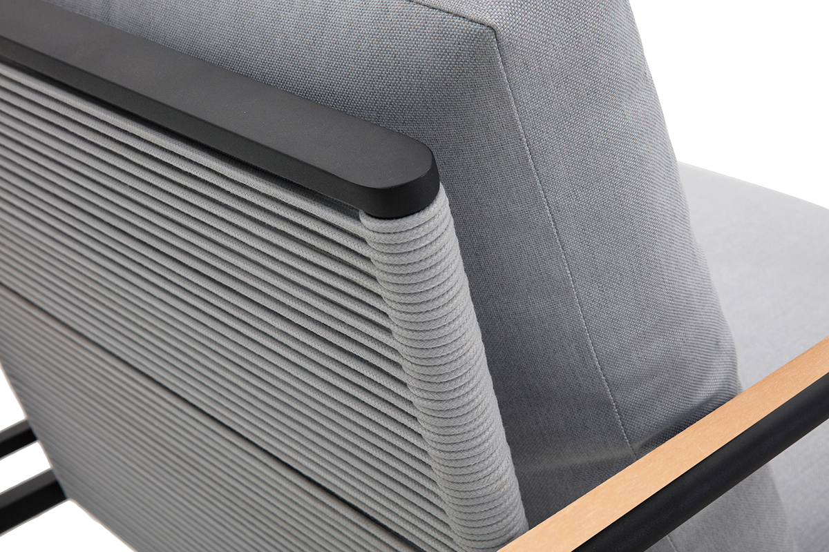 Salon de jardin en aluminium noir, cordes et tissu gris clair USHUAIA