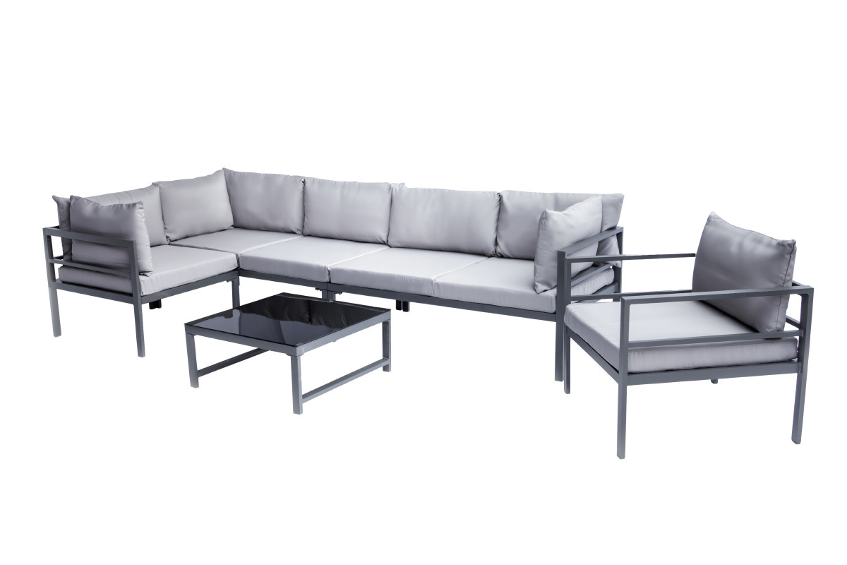 Salon de jardin en m�tal avec table, canap� d'angle et fauteuil SALENTO