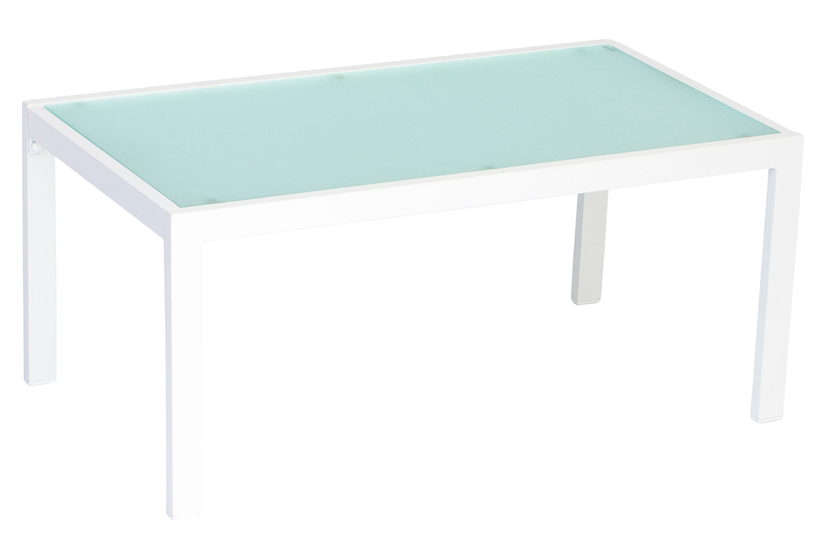 Salon de jardin en m�tal blanc avec table, banc et 2 fauteuils CALA