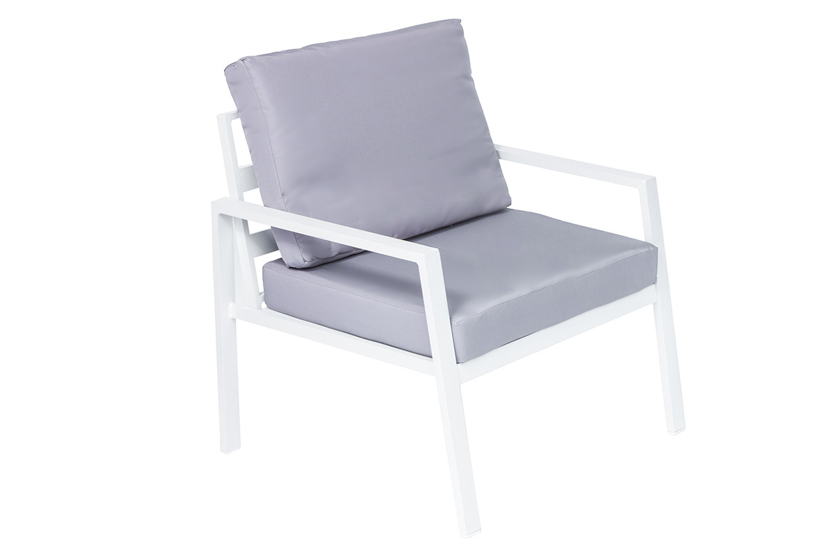 Salon de jardin en m�tal blanc avec table, banc et 2 fauteuils CALA