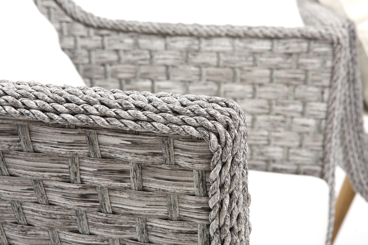 Salon de jardin en r�sine tress�e avec table basse gris et bois AJACCIO