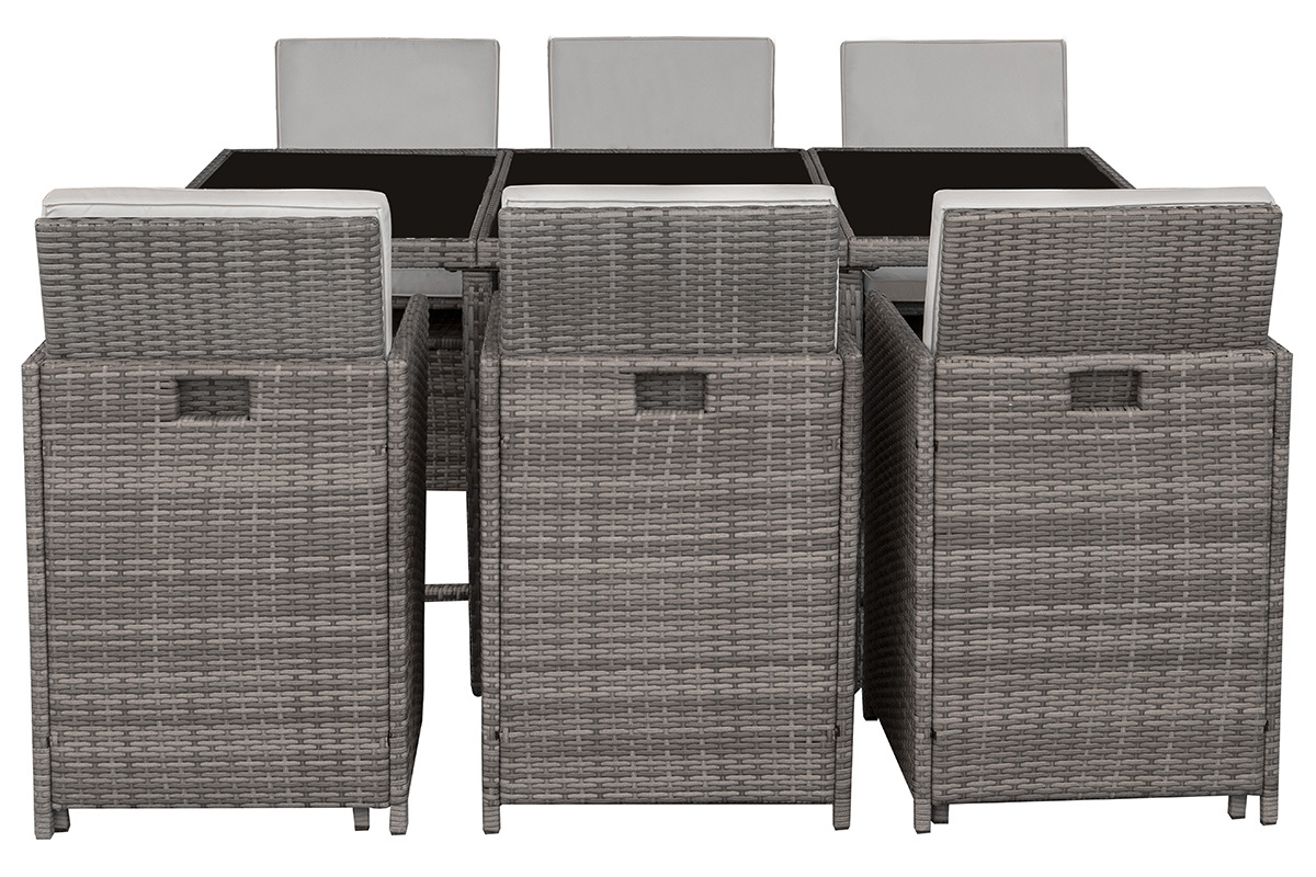 Salon de jardin en r�sine tress�e avec table et 6 fauteuils gris DALIAS