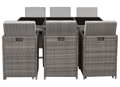 Salon de jardin en r&eacute;sine tress&eacute;e avec table et 6 fauteuils gris DALIAS