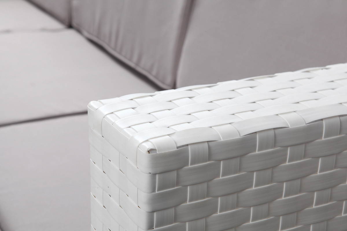 Salon de jardin en r�sine tress�e complet blanc HAWAI