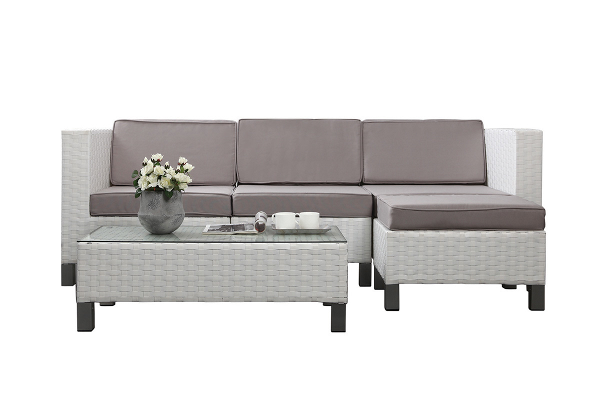 Salon de jardin en r�sine tress�e complet blanc HAWAI