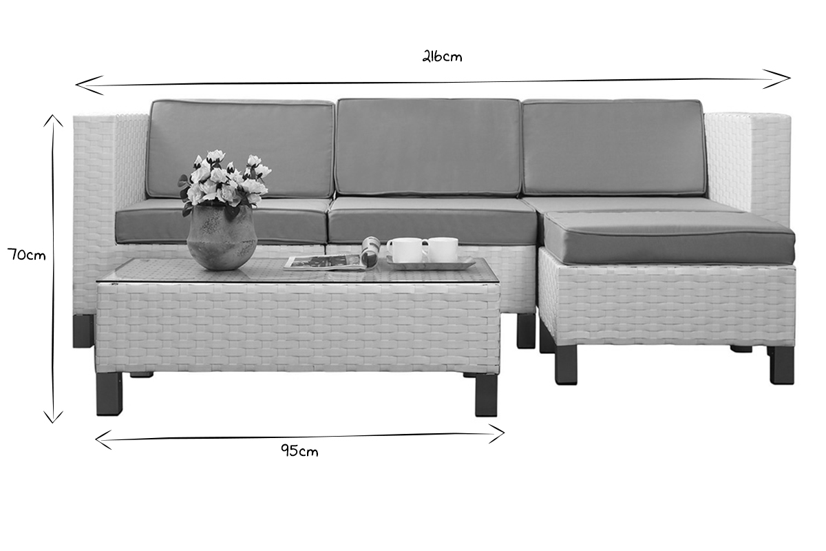 Salon de jardin en r�sine tress�e complet blanc HAWAI