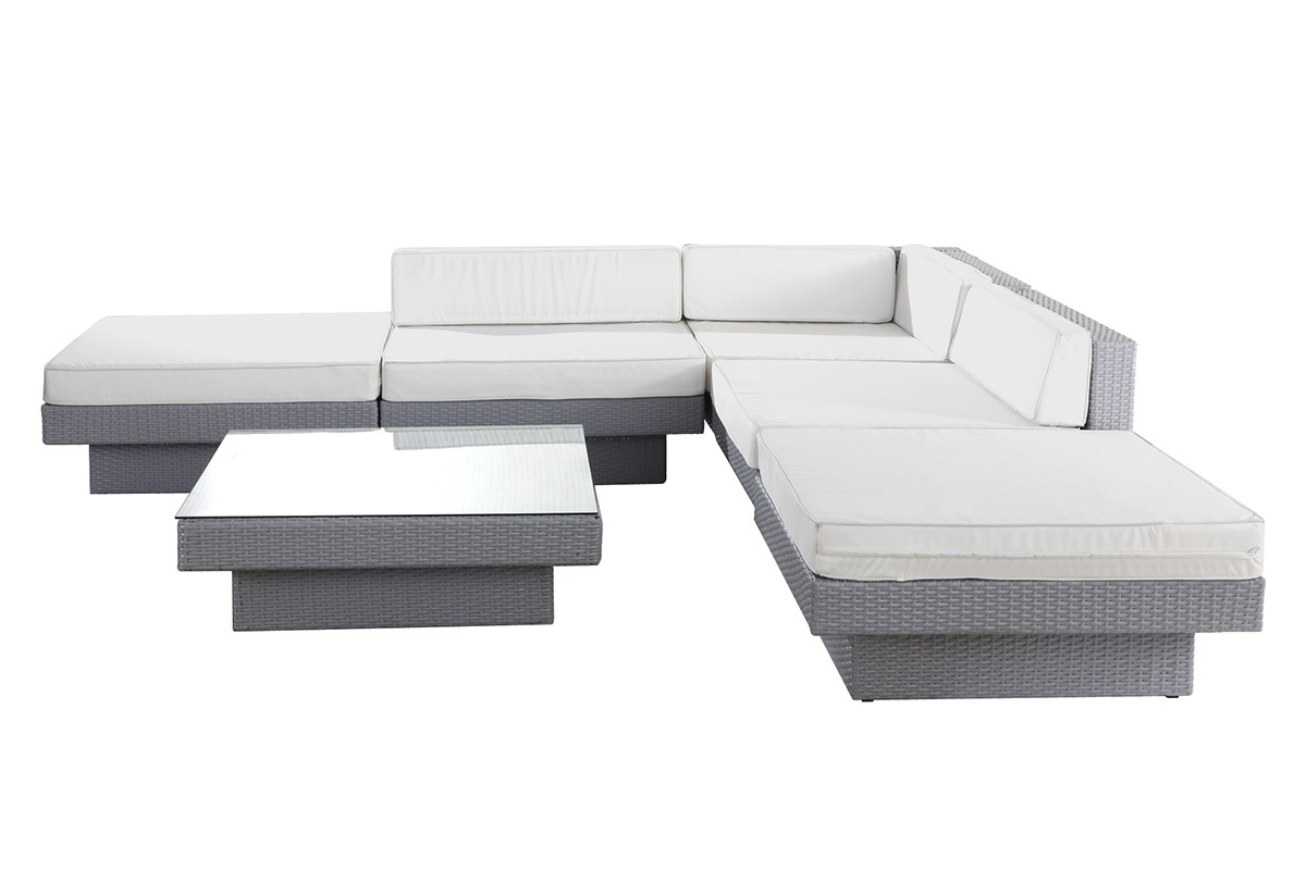 Salon de jardin en r�sine tress�e complet gris MAURICE