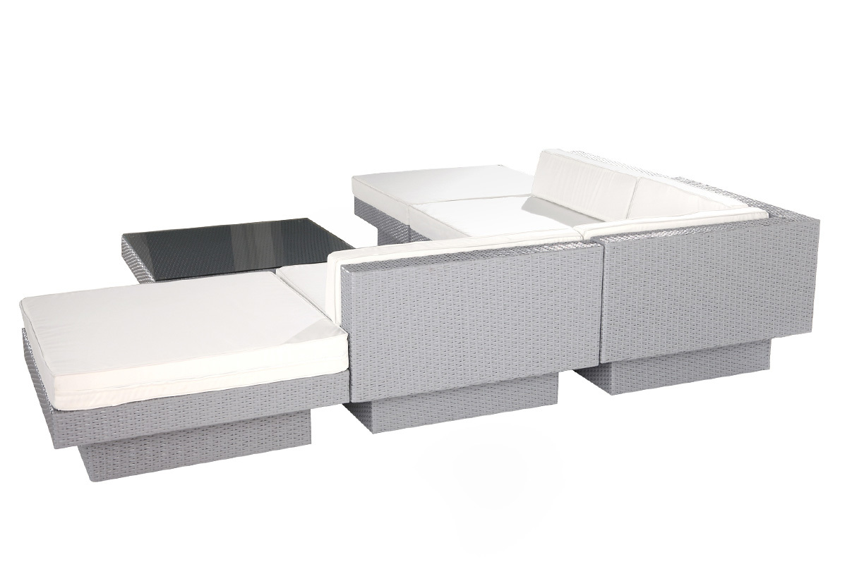 Salon de jardin en r�sine tress�e complet gris MAURICE