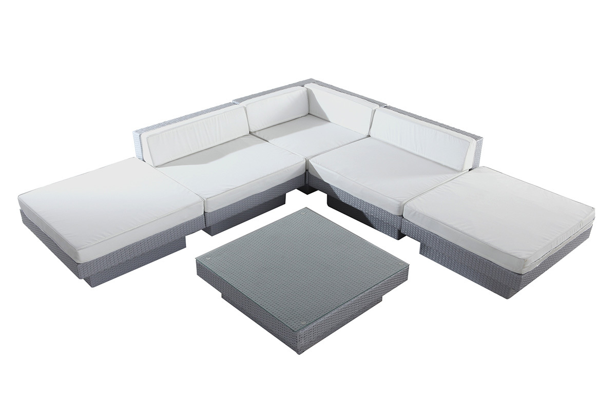 Salon de jardin en r�sine tress�e complet gris MAURICE