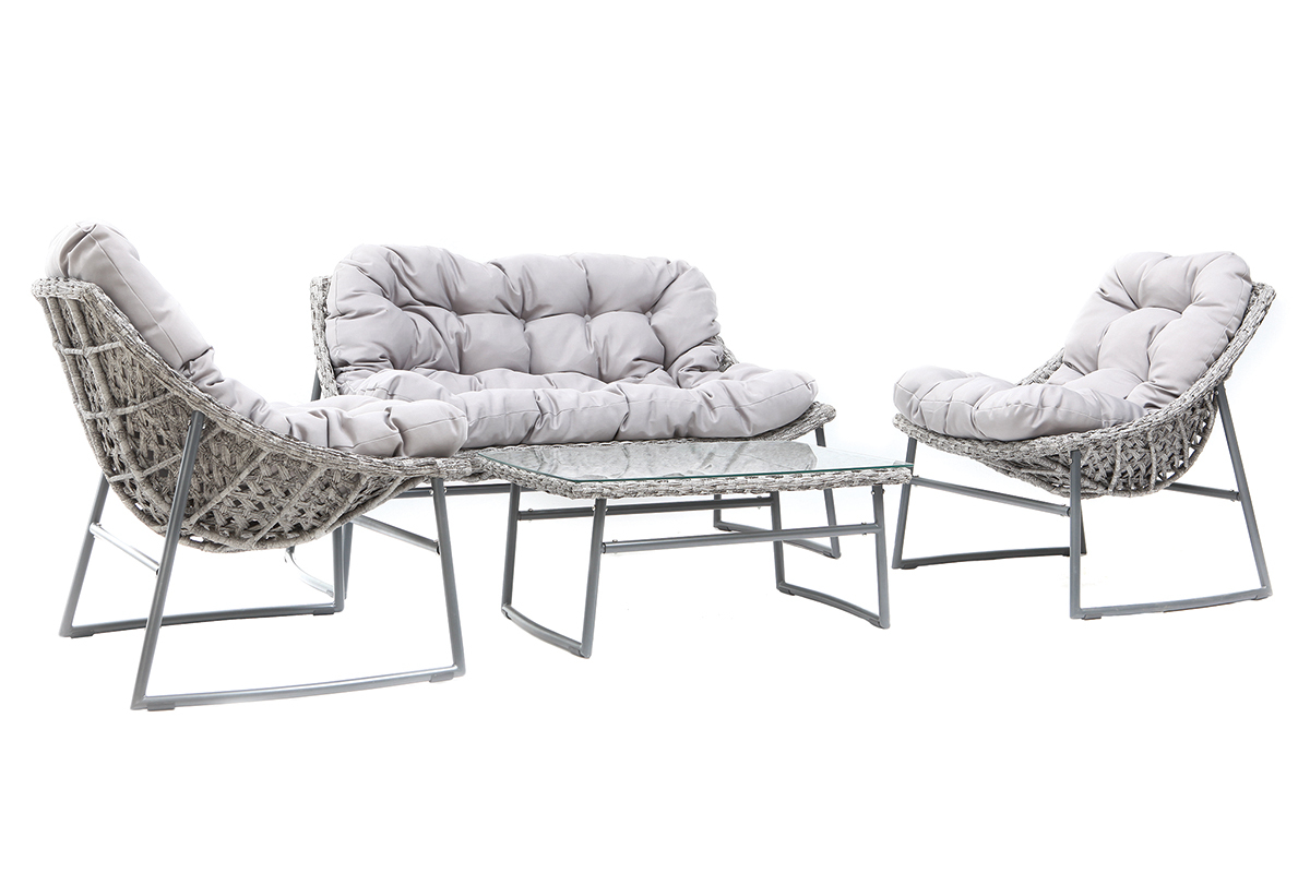 Salon de jardin en r�sine tress�e gris avec table basse COMFY