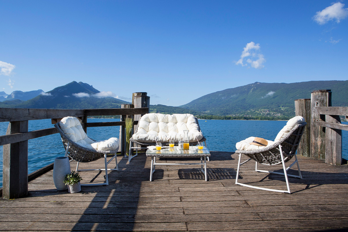 Salon de jardin en r�sine tress�e gris avec table basse COMFY