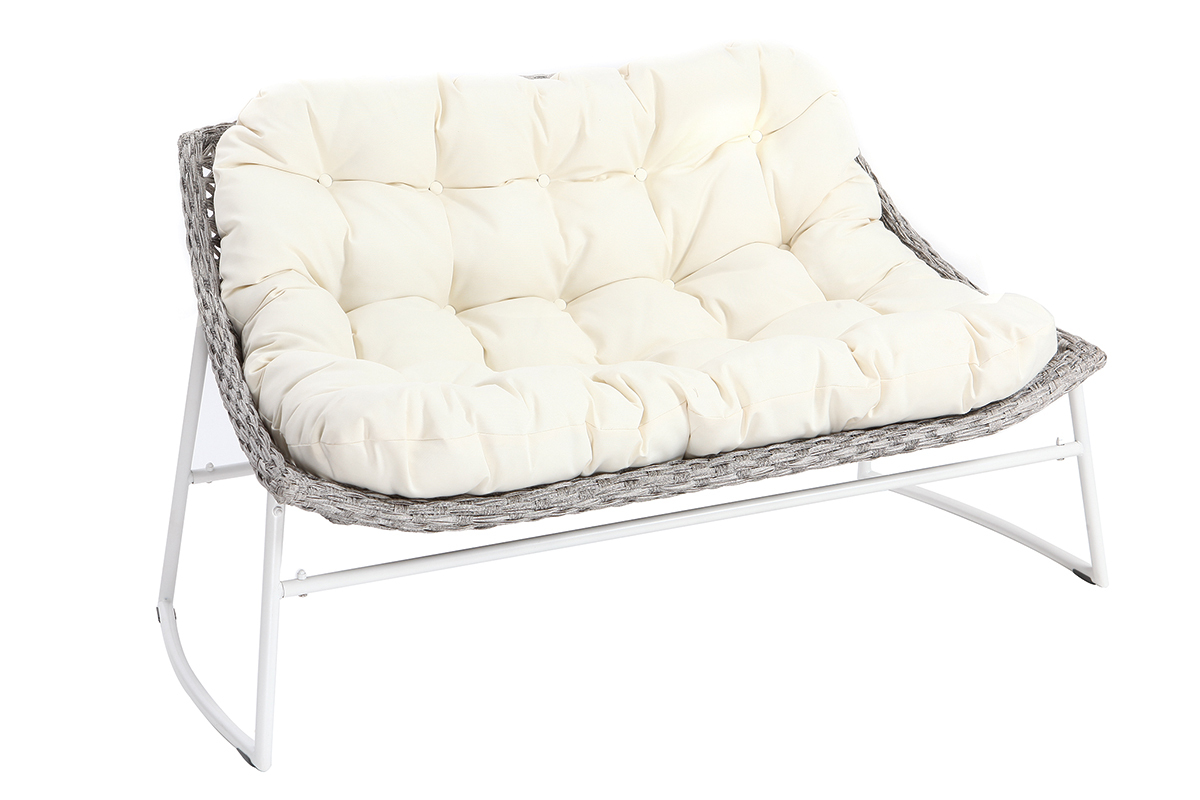 Salon de jardin en r�sine tress�e gris et blanc avec table basse COMFY