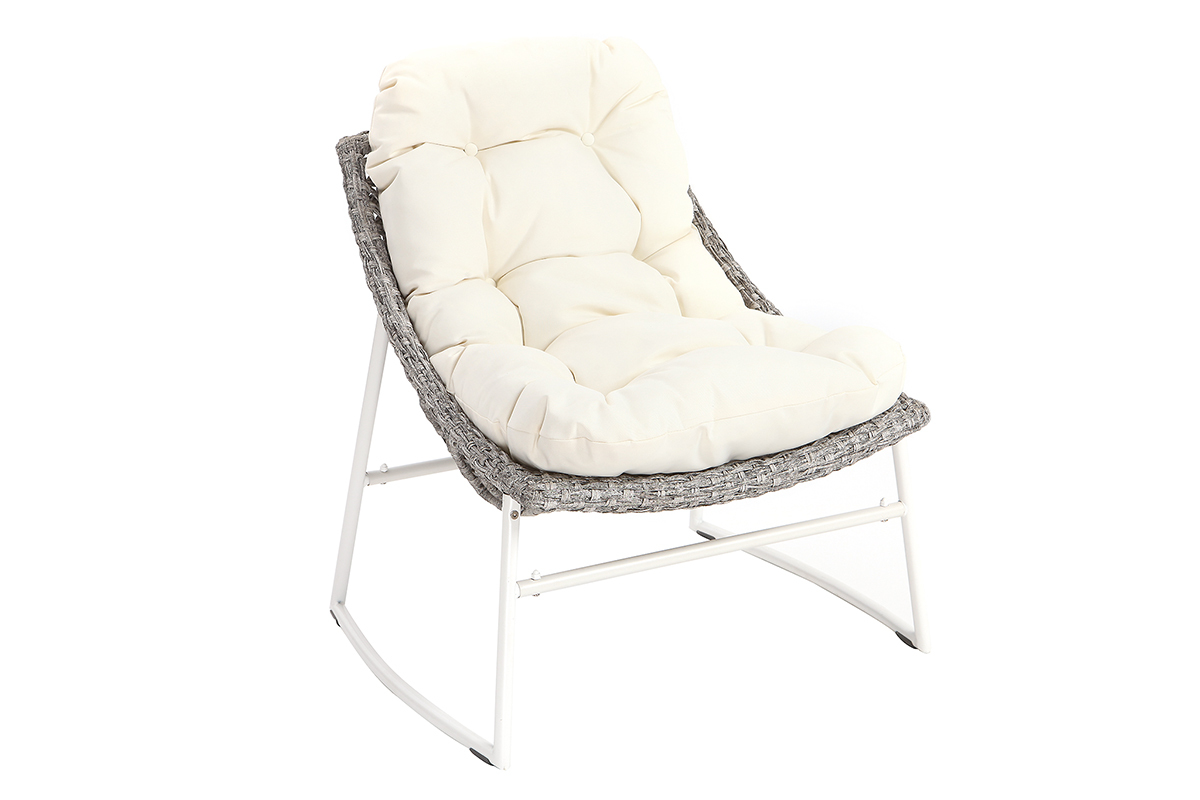 Salon de jardin en r�sine tress�e gris et blanc avec table basse COMFY