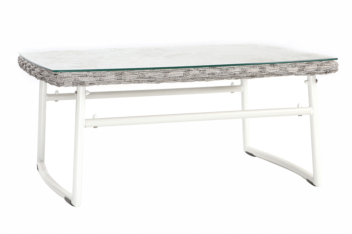 Salon de jardin en r�sine tress�e gris et blanc avec table basse COMFY