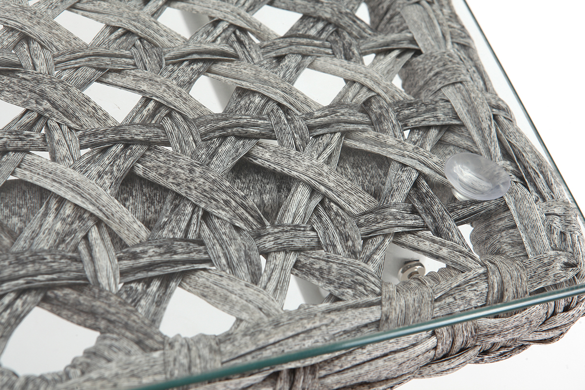 Salon de jardin en r�sine tress�e gris et blanc avec table basse COMFY