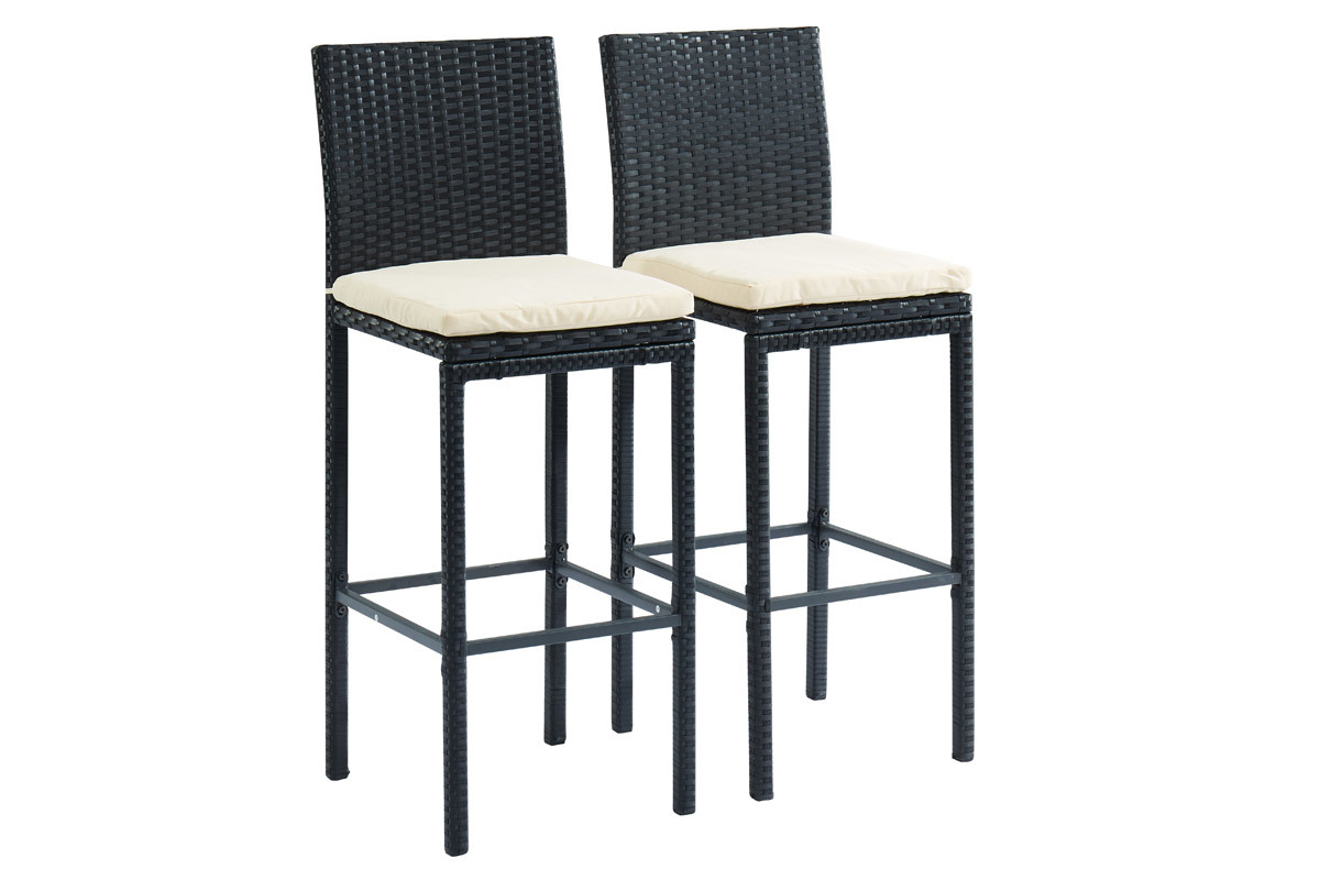 Salon de jardin en r�sine tress�e noire avec table de bar et 4 chaises JAVEA