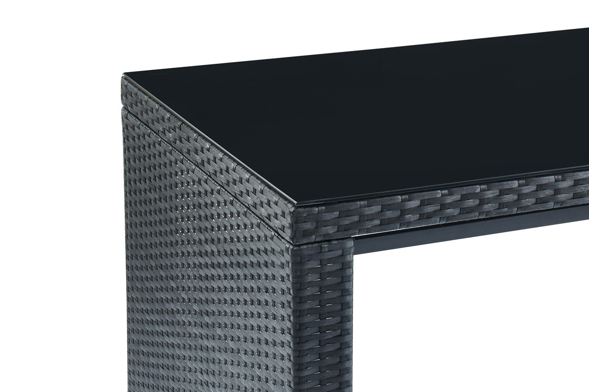 Salon de jardin en r�sine tress�e noire avec table de bar et 4 chaises JAVEA