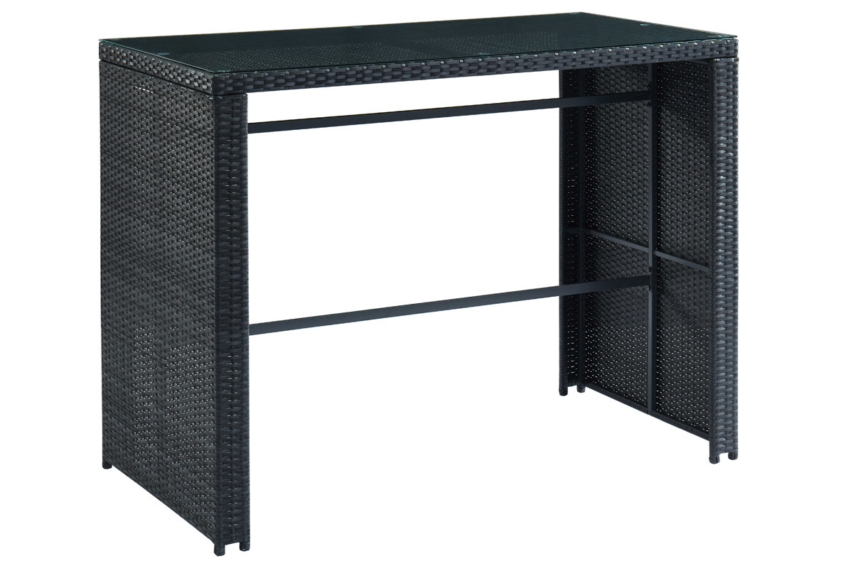 Salon de jardin en r�sine tress�e noire avec table et 6 chaises hautes CANCUN