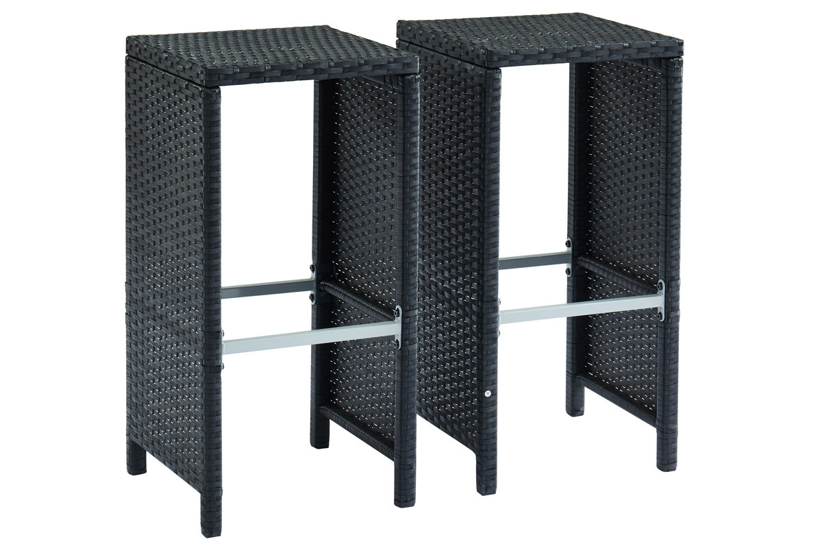 Salon de jardin en r�sine tress�e noire avec table et 6 chaises hautes CANCUN